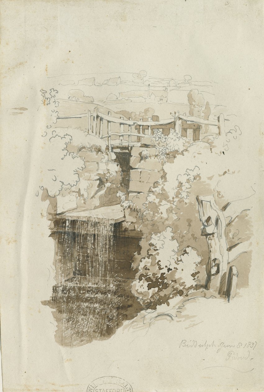 Biddulph - kırsal görünüm: kurşun kalem ve yıkama çizimi, 8 Haziran 1837 (çizim) by Thomas Peploe Wood