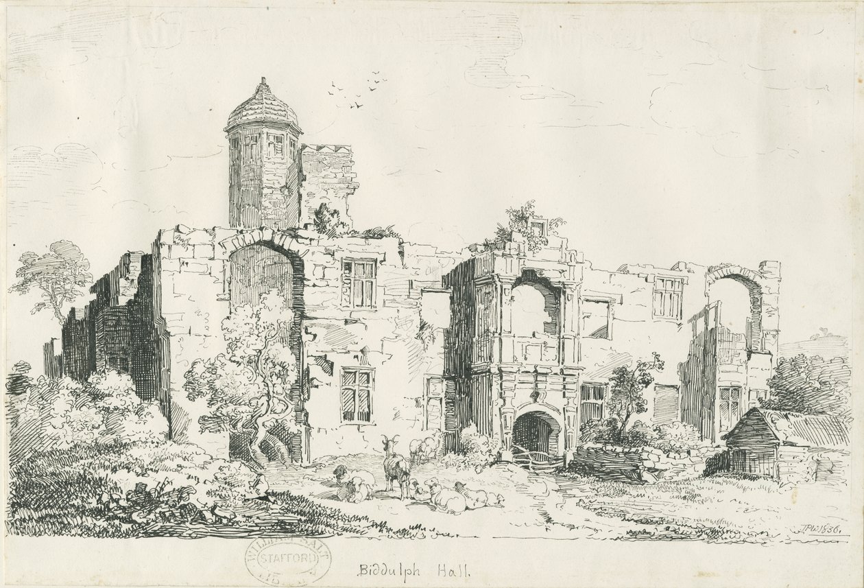Biddulph Salonu (eski): kalem ve mürekkeple çizim by Thomas Peploe Wood