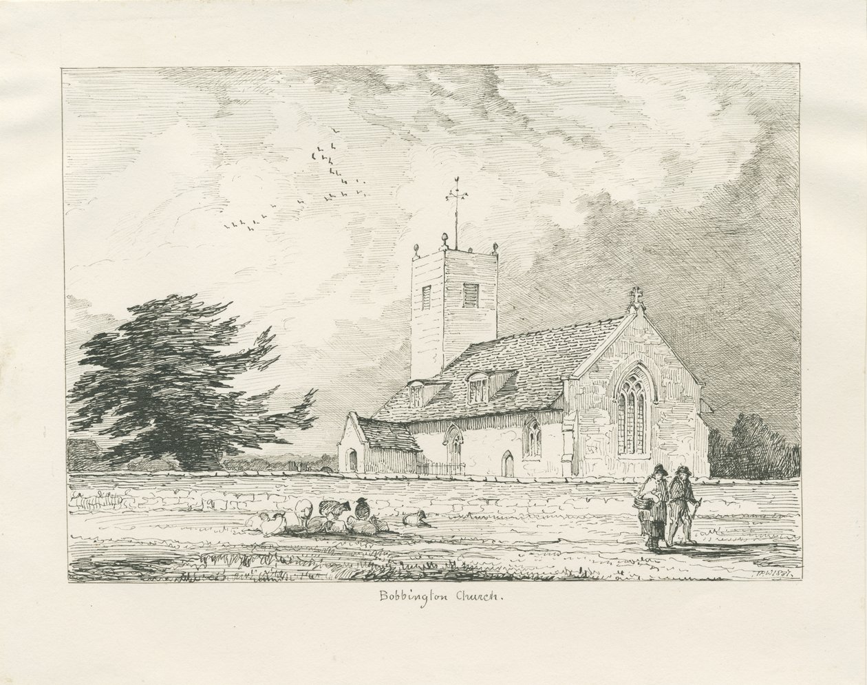 Bobbington Kilisesi: karakalem, 1837 by Thomas Peploe Wood