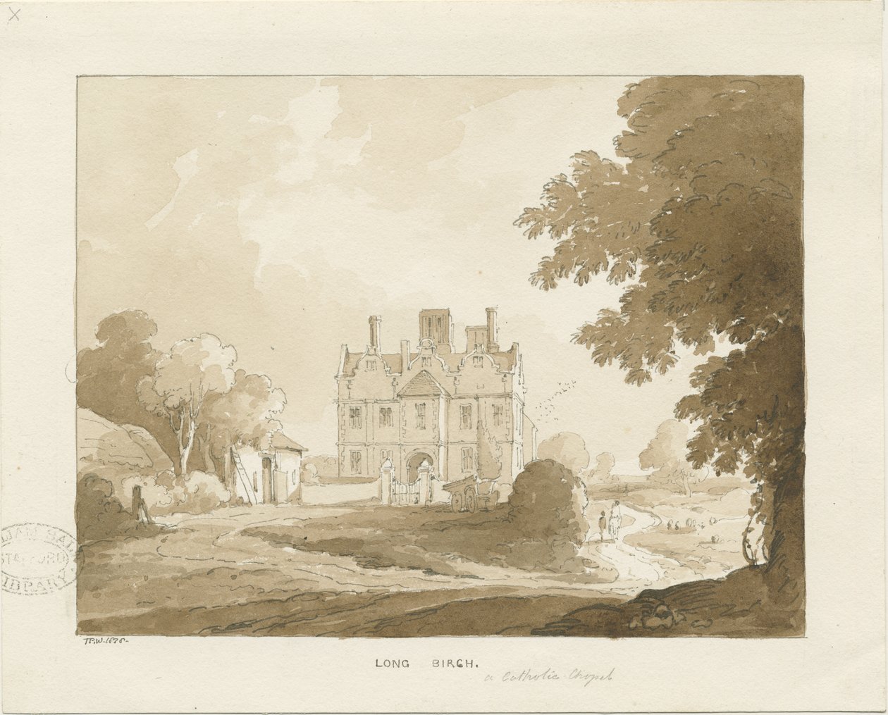 Brewood - Uzun Huş Salonu: sepya çizimi, 1838 by Thomas Peploe Wood
