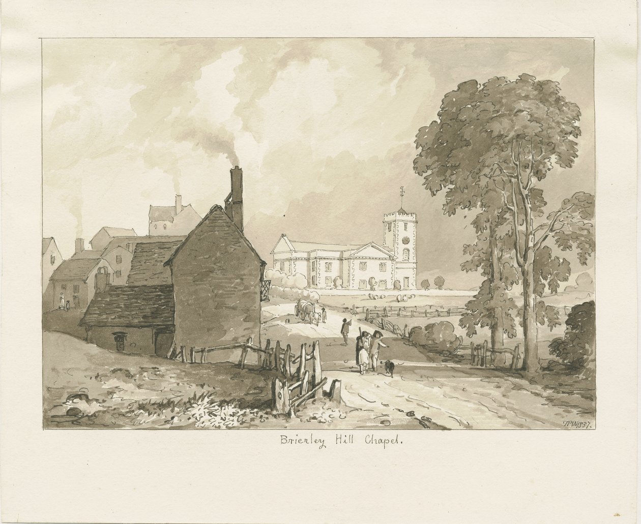 Brierley Hill Şapeli: sepya çizimi, 1837 by Thomas Peploe Wood