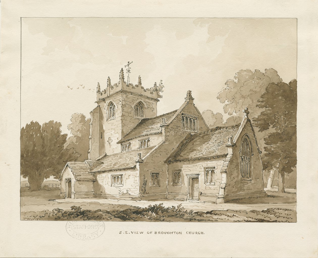 Broughton Kilisesi: sepya çizimi, 1838 by Thomas Peploe Wood