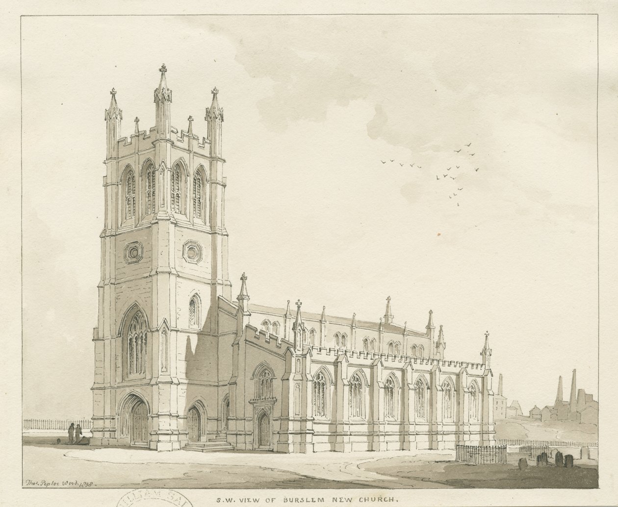 Burslem - St. Paul Kilisesi: kalem ve yıkama çizimi by Thomas Peploe Wood