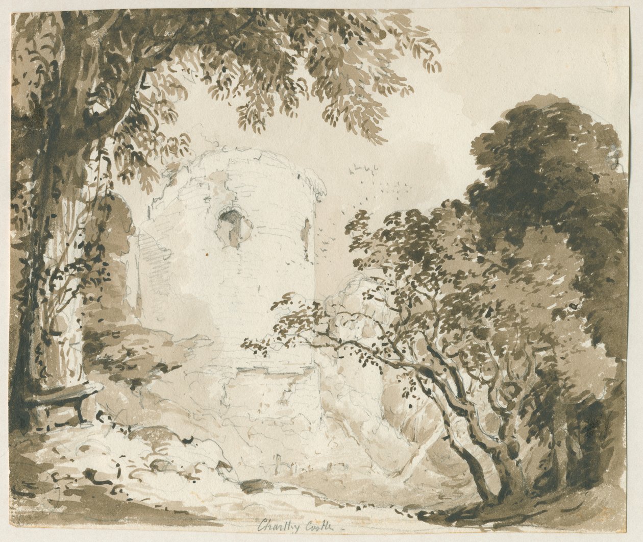 Chartley Castle: karakalem ve yıkama çizimi, nd [1837-1838] by Thomas Peploe Wood