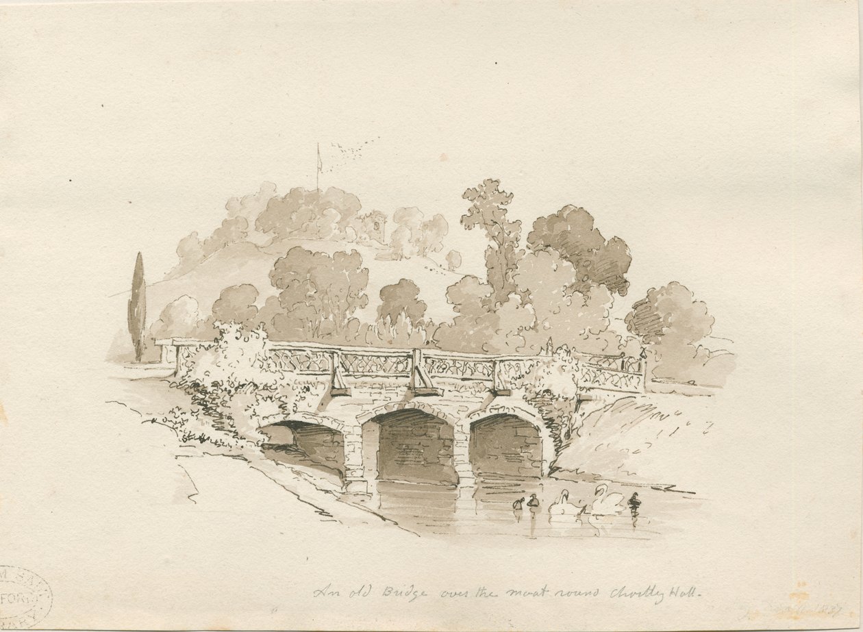 Chartley Hall: kalem ve yıkama taslağı, 1837 by Thomas Peploe Wood