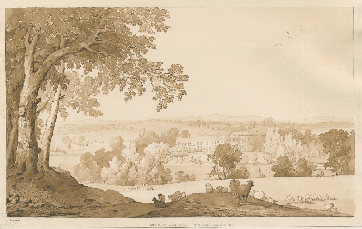 Chartley Hall: sepya çizimi, 1837 by Thomas Peploe Wood