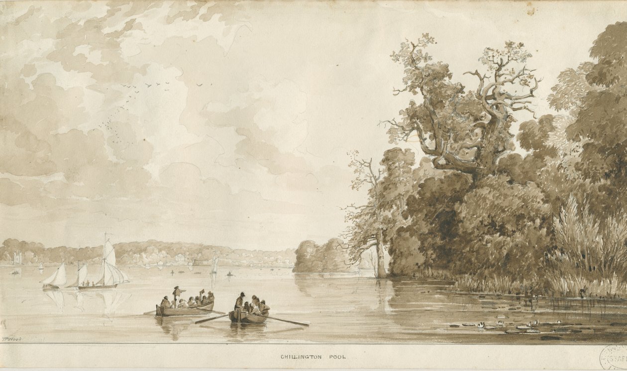 Chillington Park - Havuz: sepya çizimi, nd [1837-1838] by Thomas Peploe Wood