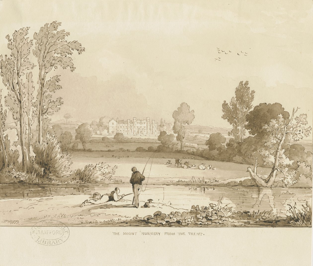 Colwich - Mount Manastırı: sepya yıkama çizimi, 1837 by Thomas Peploe Wood