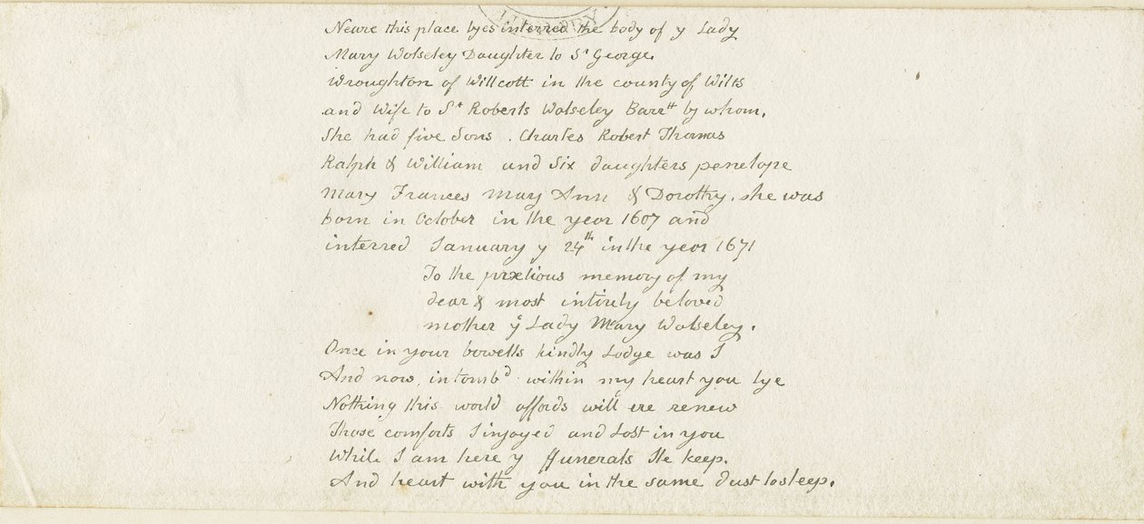 Colwich - Wolseley Anıtı yazıtı: kalem, nd [1839] (El Yazması) by Thomas Peploe Wood
