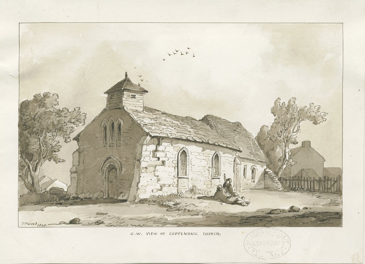 Coppenhall Kilisesi: sepya çizimi by Thomas Peploe Wood