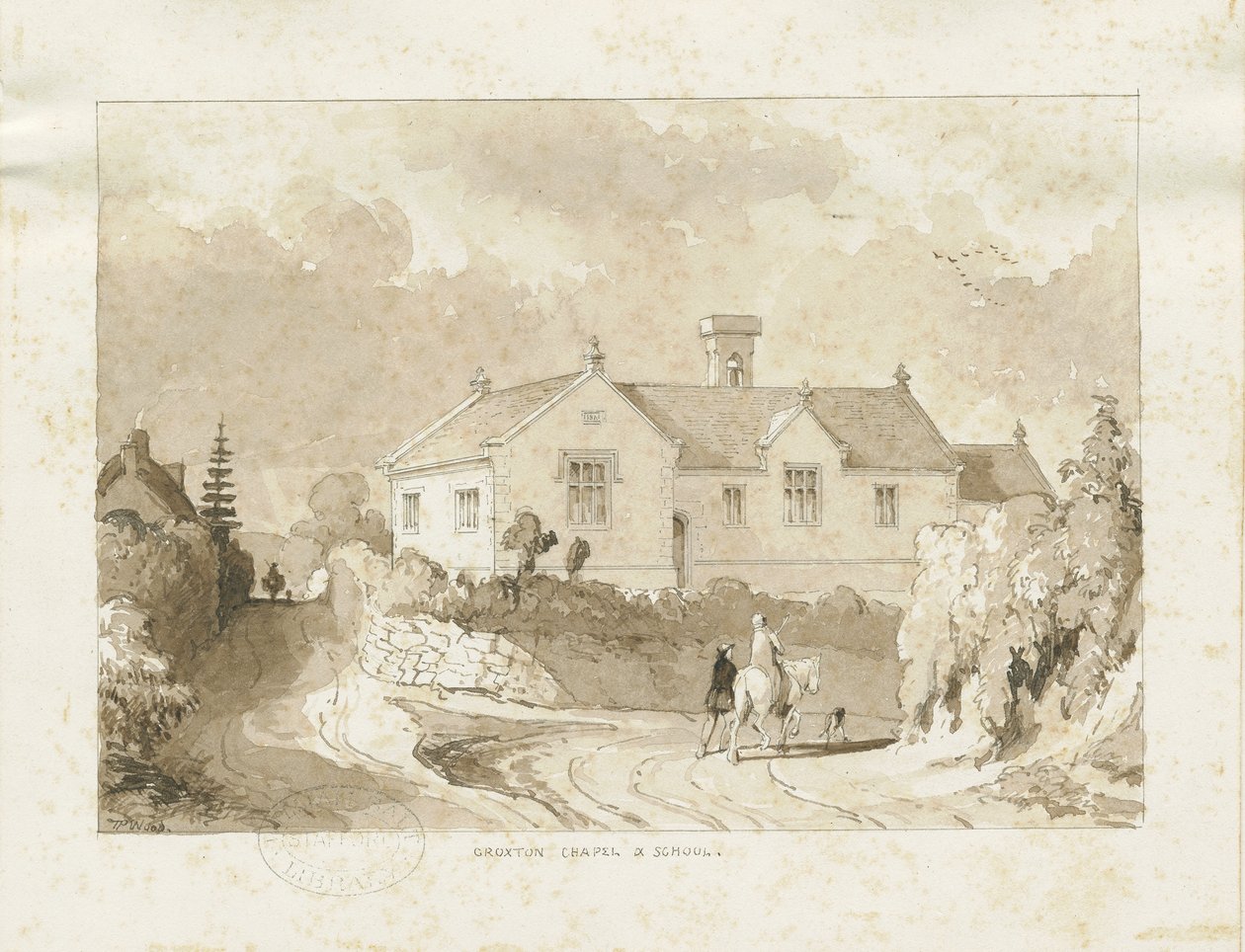Croxden - Şapel ve Okul: sepya yıkama çizimi, nd [1817-1845] (çizim) by Thomas Peploe Wood