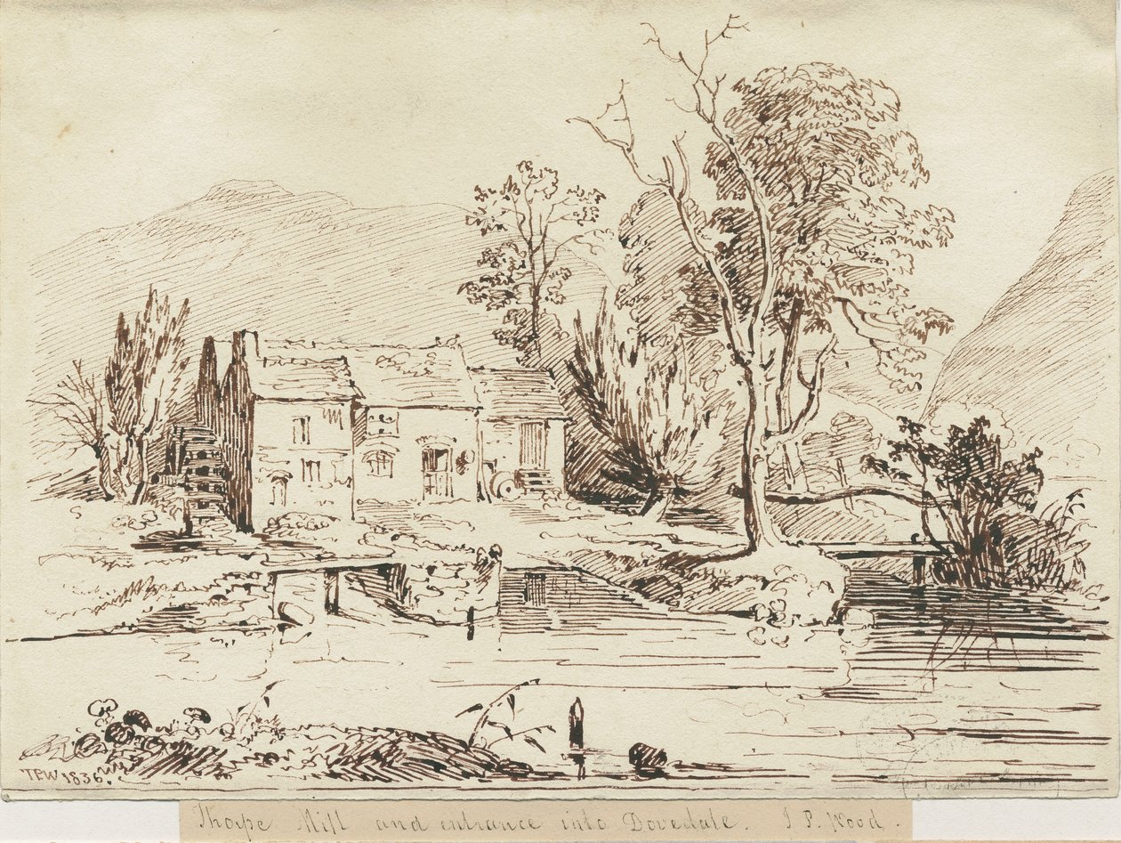 Dovedale - Thorpe Mill: kalem ve sepya çizimi by Thomas Peploe Wood