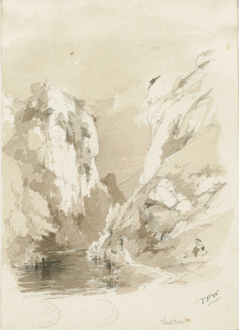 Dovedale - manzara: kurşun kalem ve yıkama çizimi, nd [1817-1845] (çizim) by Thomas Peploe Wood