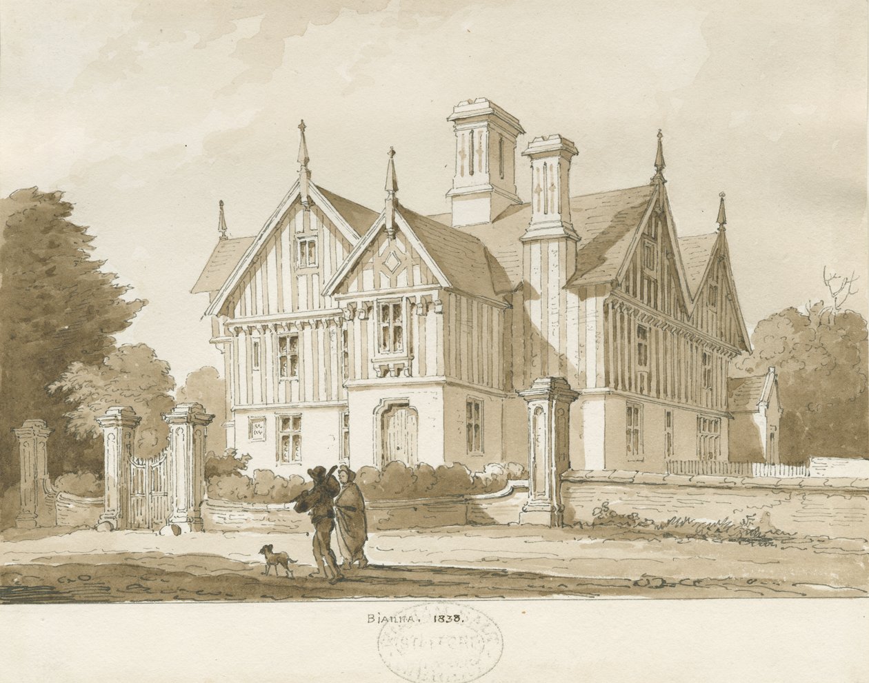 Eccleshall - Biana Salonu: sepya çizimi, 1838 by Thomas Peploe Wood