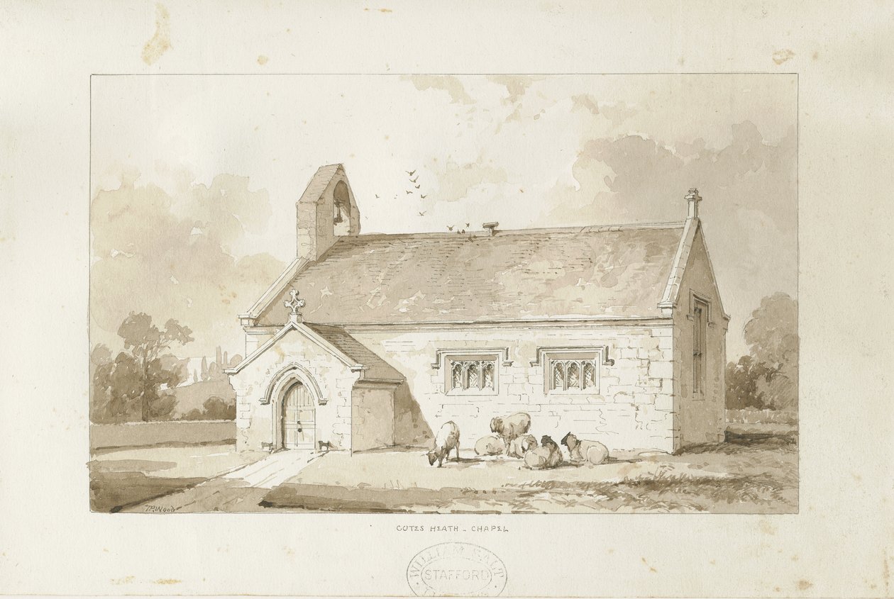 Eccleshall - Cotes Heath Şapeli: sepya yıkama çizimi, nd [1817-1845] by Thomas Peploe Wood