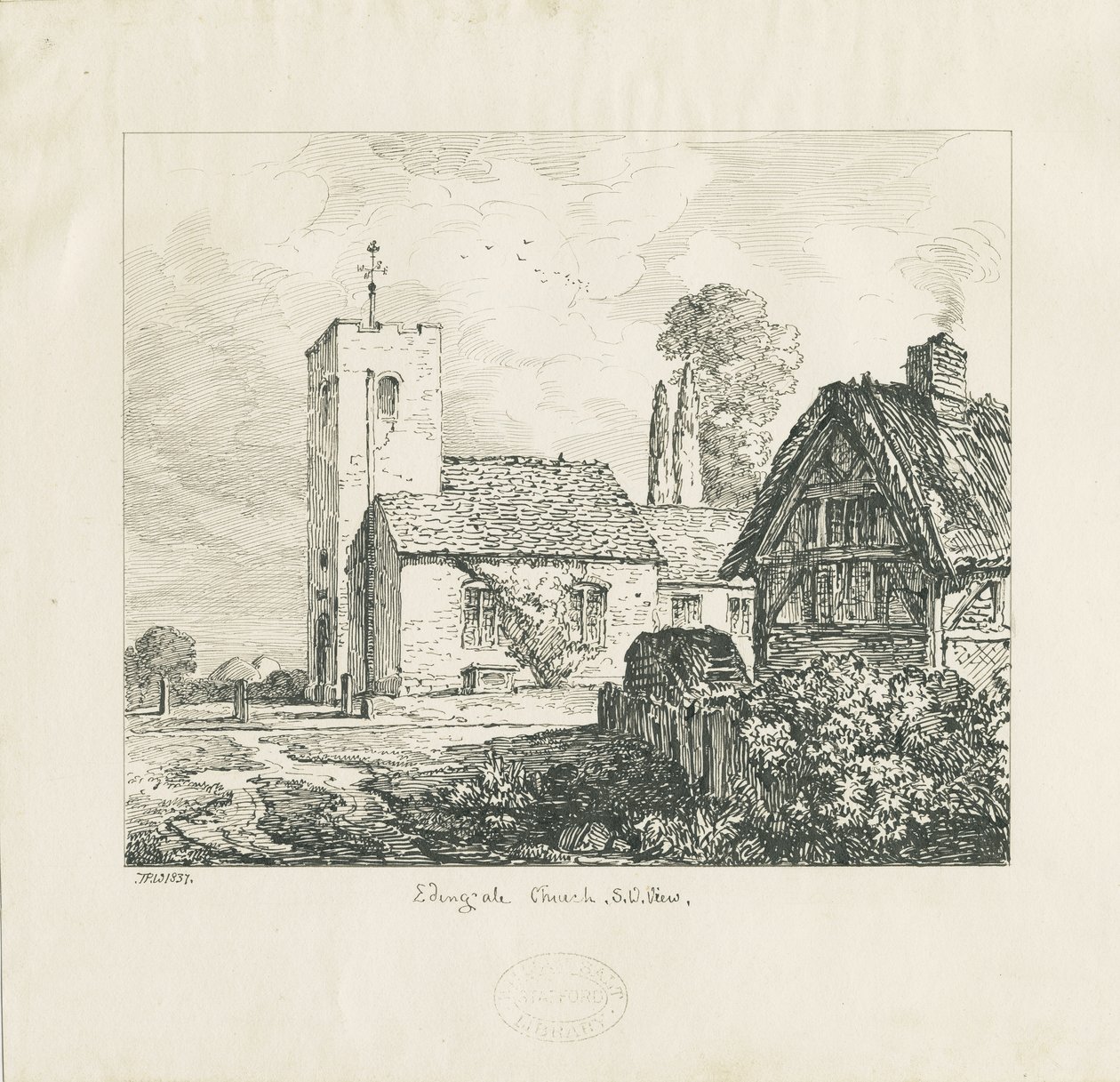 Edingale Kilisesi: kalem ve mürekkep çizimi by Thomas Peploe Wood
