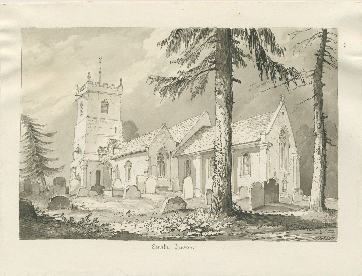 Enville Kilisesi: sepya çizimi, 1837 by Thomas Peploe Wood