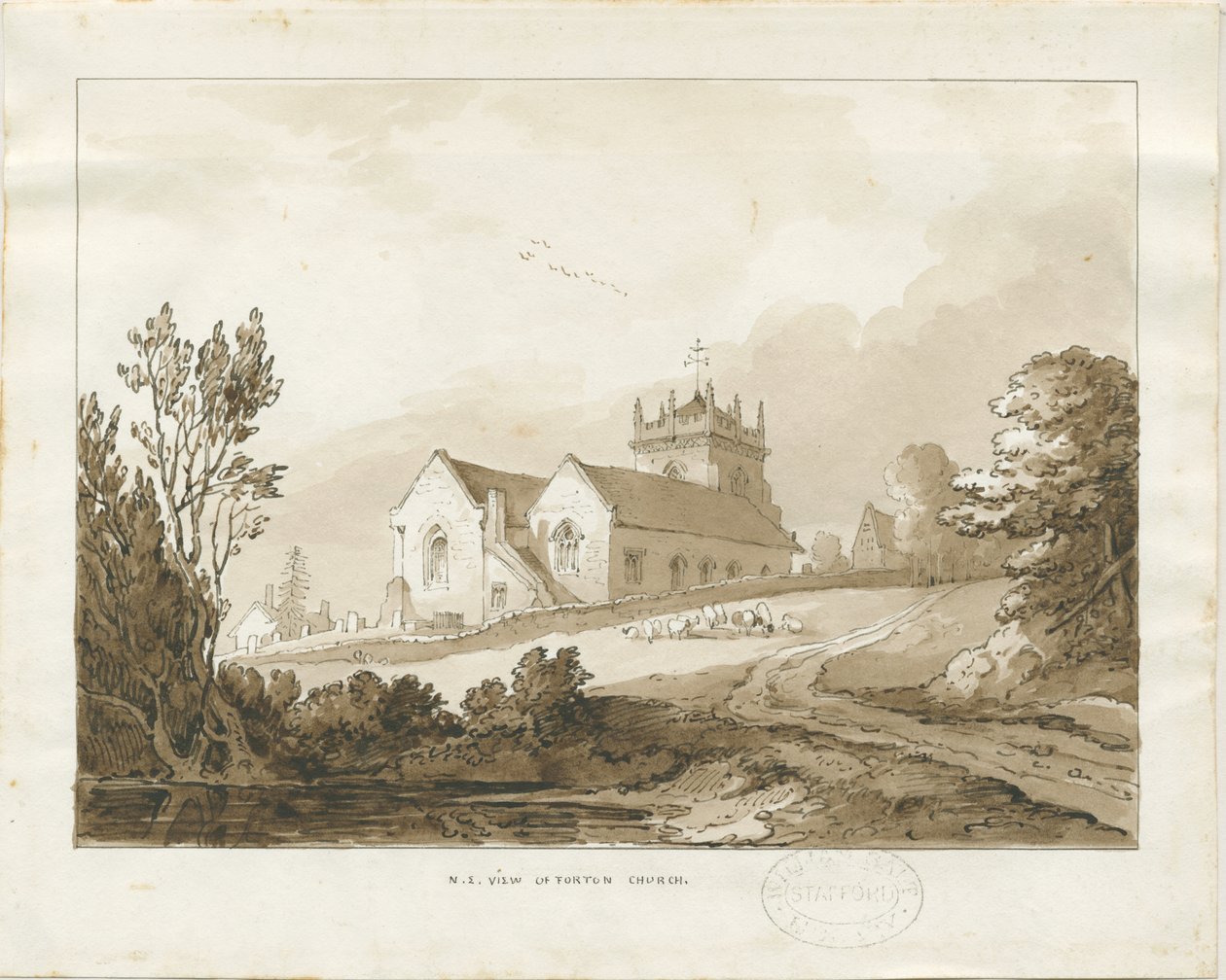 Forton Kilisesi: yıkama çizimi, nd [?1838] (çizim) by Thomas Peploe Wood