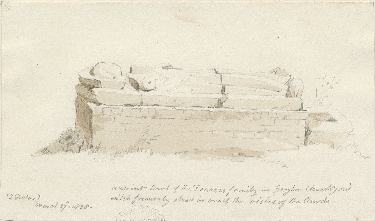Gayton Kilisesi: karakalem ve yıkama çizimi, 27 Mart 1838 (çizim) by Thomas Peploe Wood