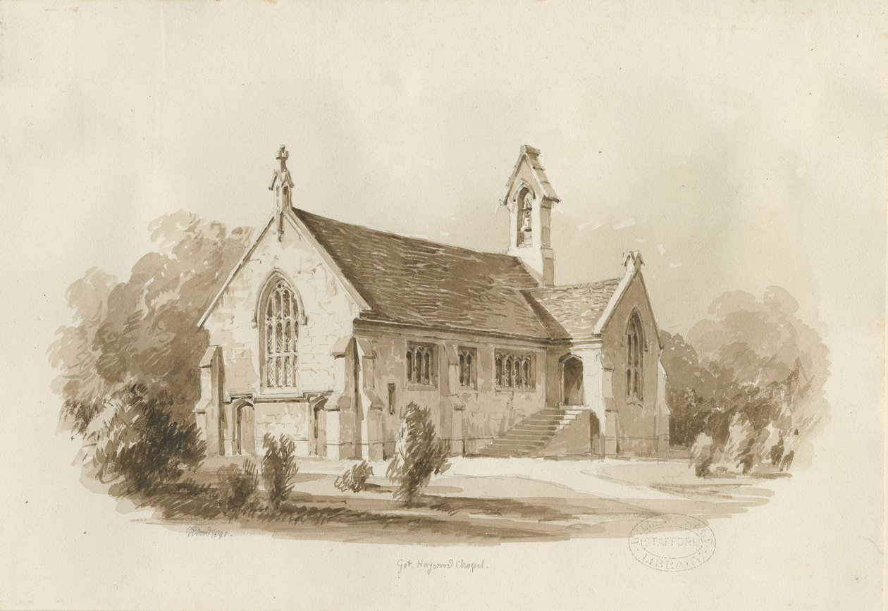 Büyük Haywood Şapeli: sepya yıkama çizimi, 1840 by Thomas Peploe Wood