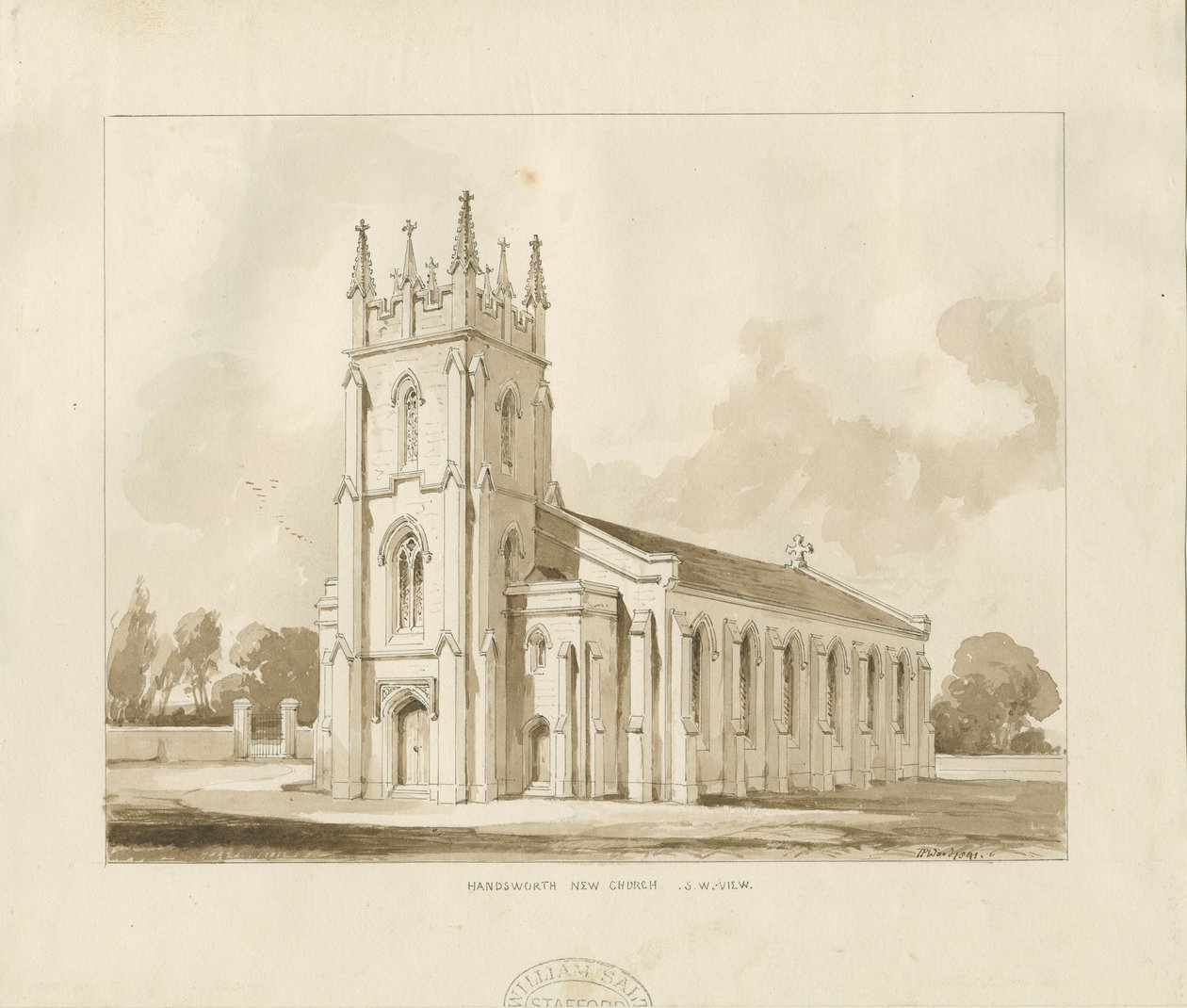 Handsworth Kilisesi: sepya çizimi by Thomas Peploe Wood