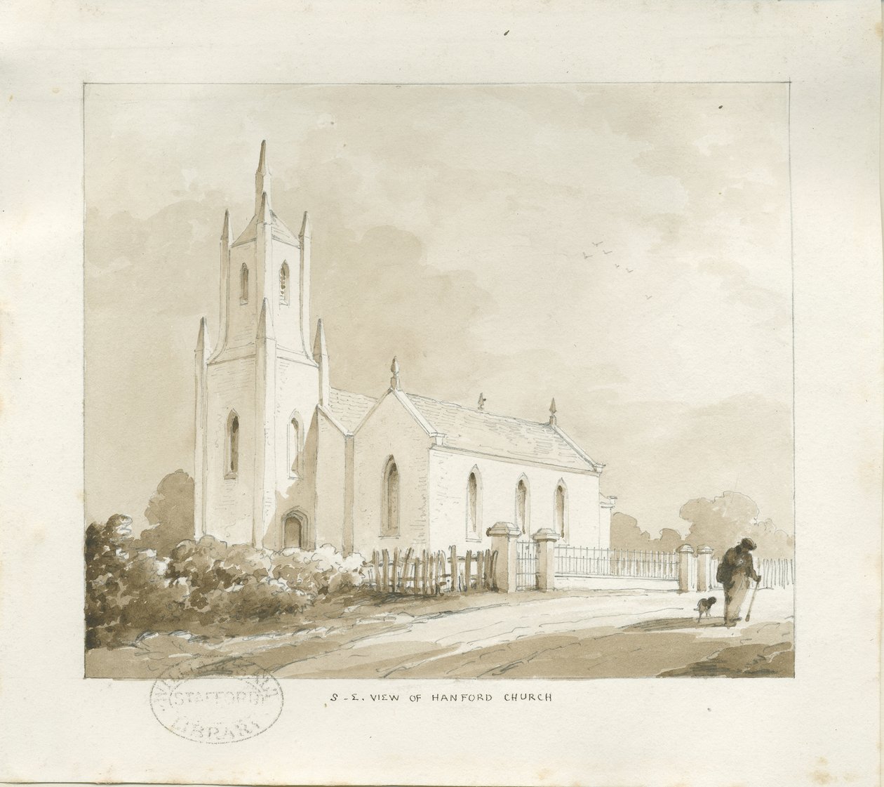 Hanford Kilisesi: kurşun kalem ve yıkama çizimi, nd [?1838] (çizim) by Thomas Peploe Wood
