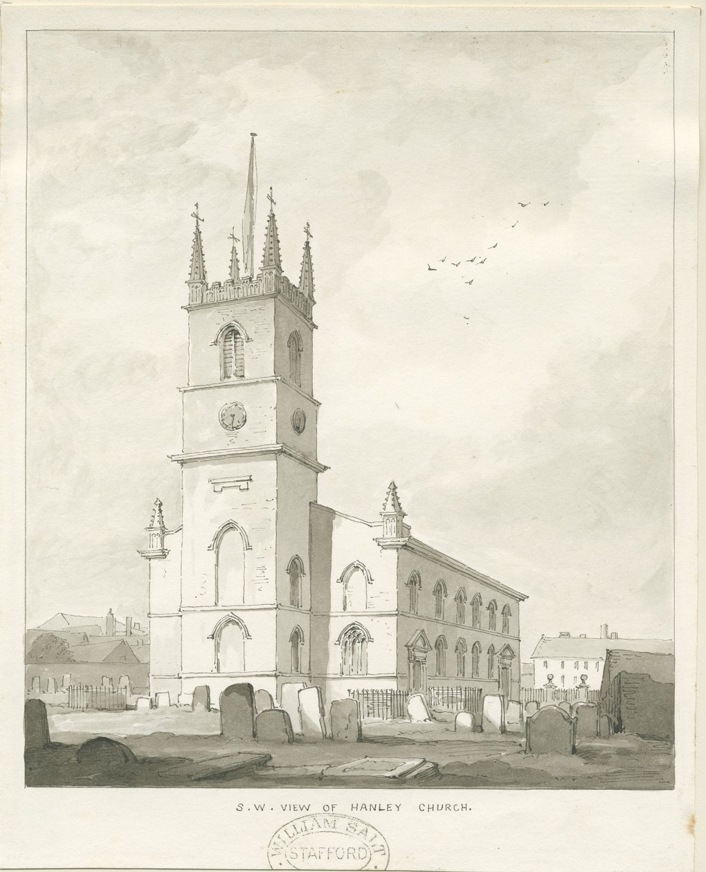 Hanley Kilisesi: sepya çizimi, ve [?1838] (çizim) by Thomas Peploe Wood