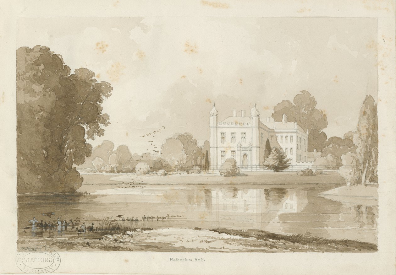 Hatherton Hall: sepya çizimi, 1843 by Thomas Peploe Wood