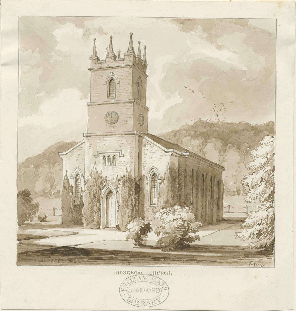 Kidsgrove Kilisesi: sepya çizimi by Thomas Peploe Wood