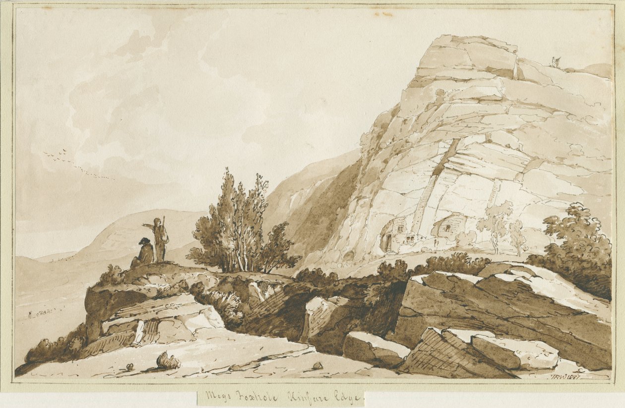 Kinver Edge - "Megs Foxhole": sepya çizimi, 1837 by Thomas Peploe Wood