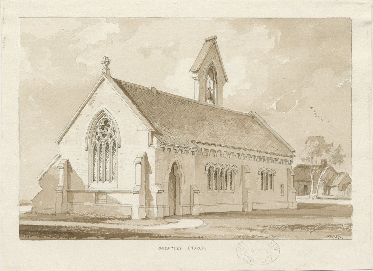 Knightley Şapeli: sepya yıkama çizimi, 1841 by Thomas Peploe Wood