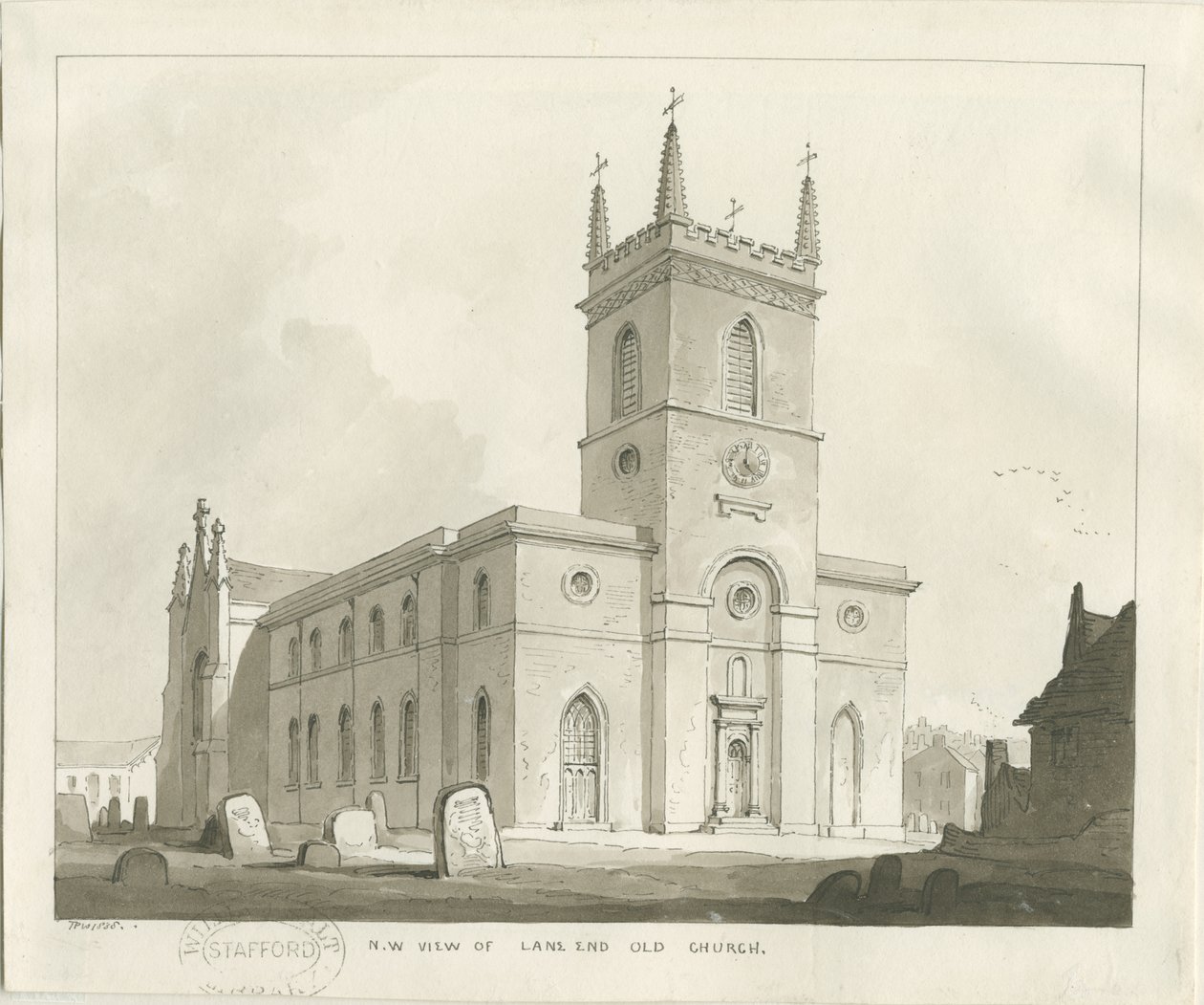 Lane End Kilisesi (Longton): sepya çizimi by Thomas Peploe Wood