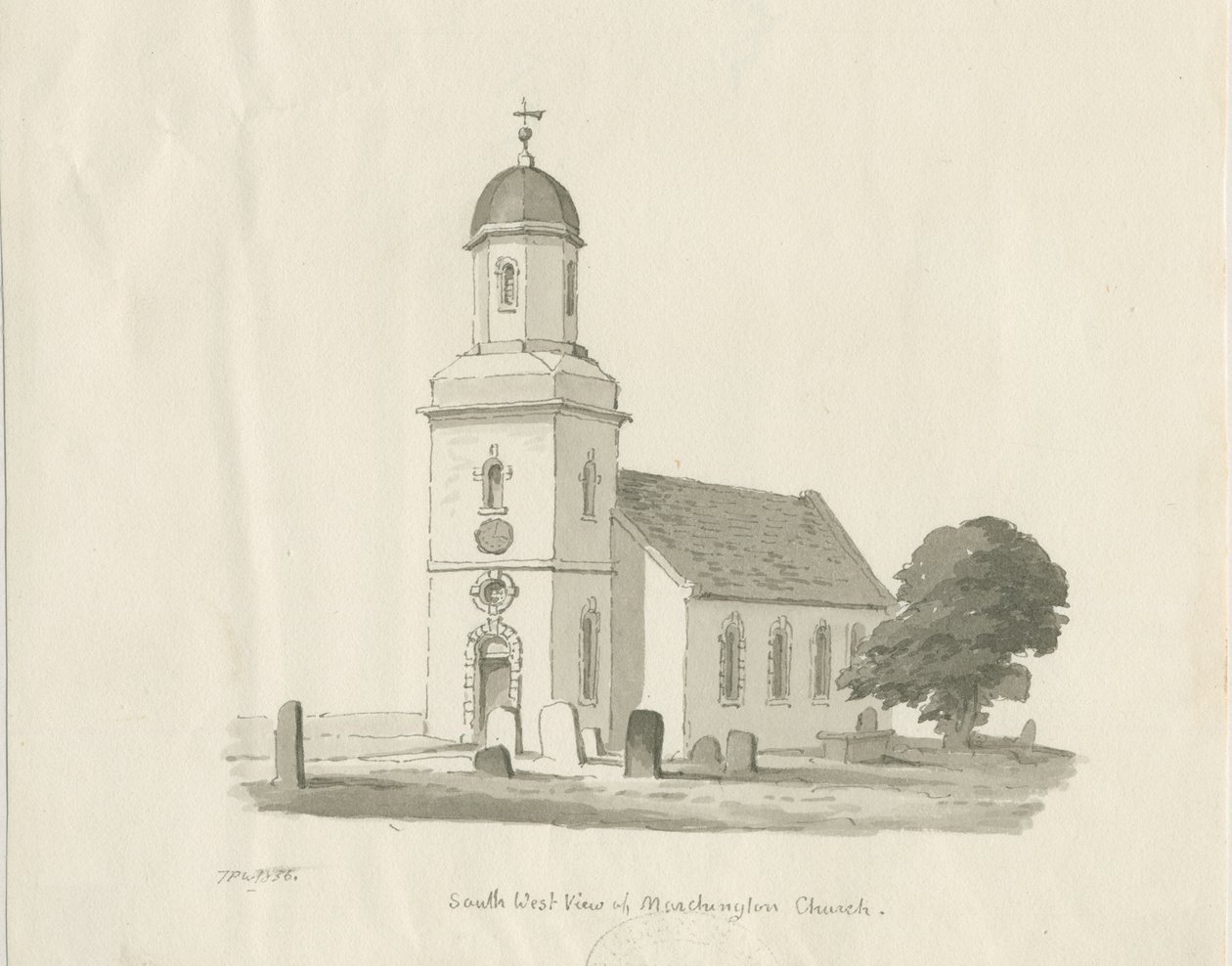 Marchington Kilisesi: sepya yıkama çizimi, 1836 by Thomas Peploe Wood