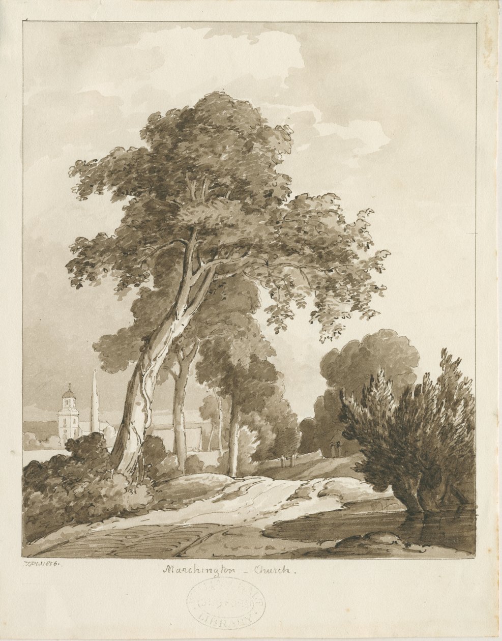 Marchington Kilisesi: sepya yıkama çizimi, 1836 by Thomas Peploe Wood