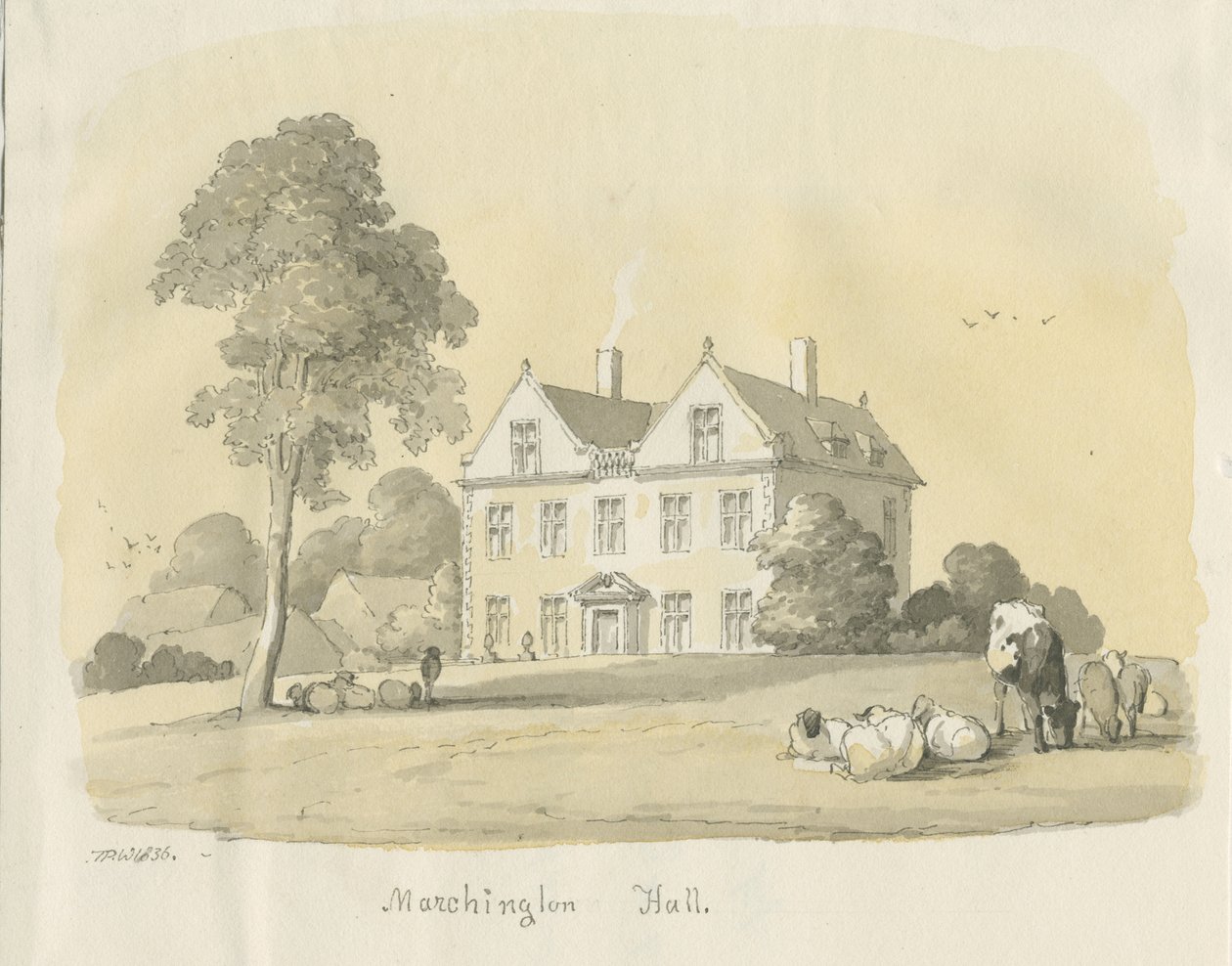 Marchington Hall: sulu boya ve mürekkep boyama, 1836 by Thomas Peploe Wood