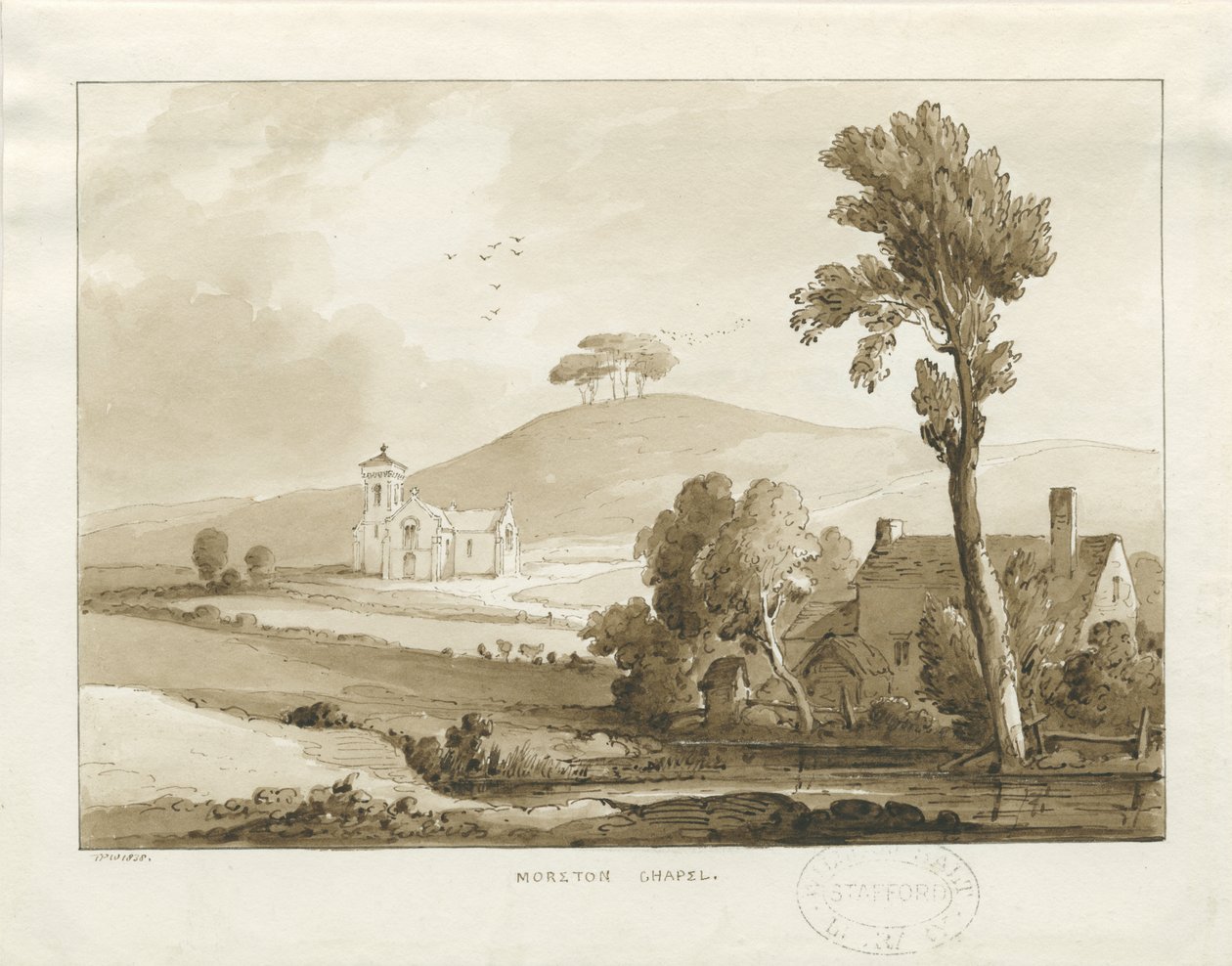 Moreton Şapeli: sepya yıkama çizimi, 1838 by Thomas Peploe Wood