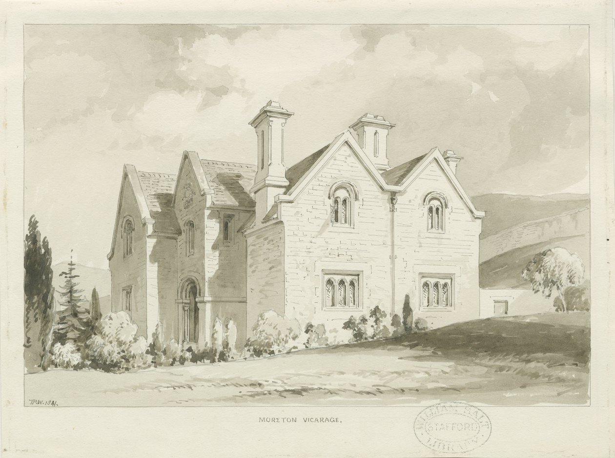 Moreton Vicarage: sepya yıkama çizimi, 1841 by Thomas Peploe Wood