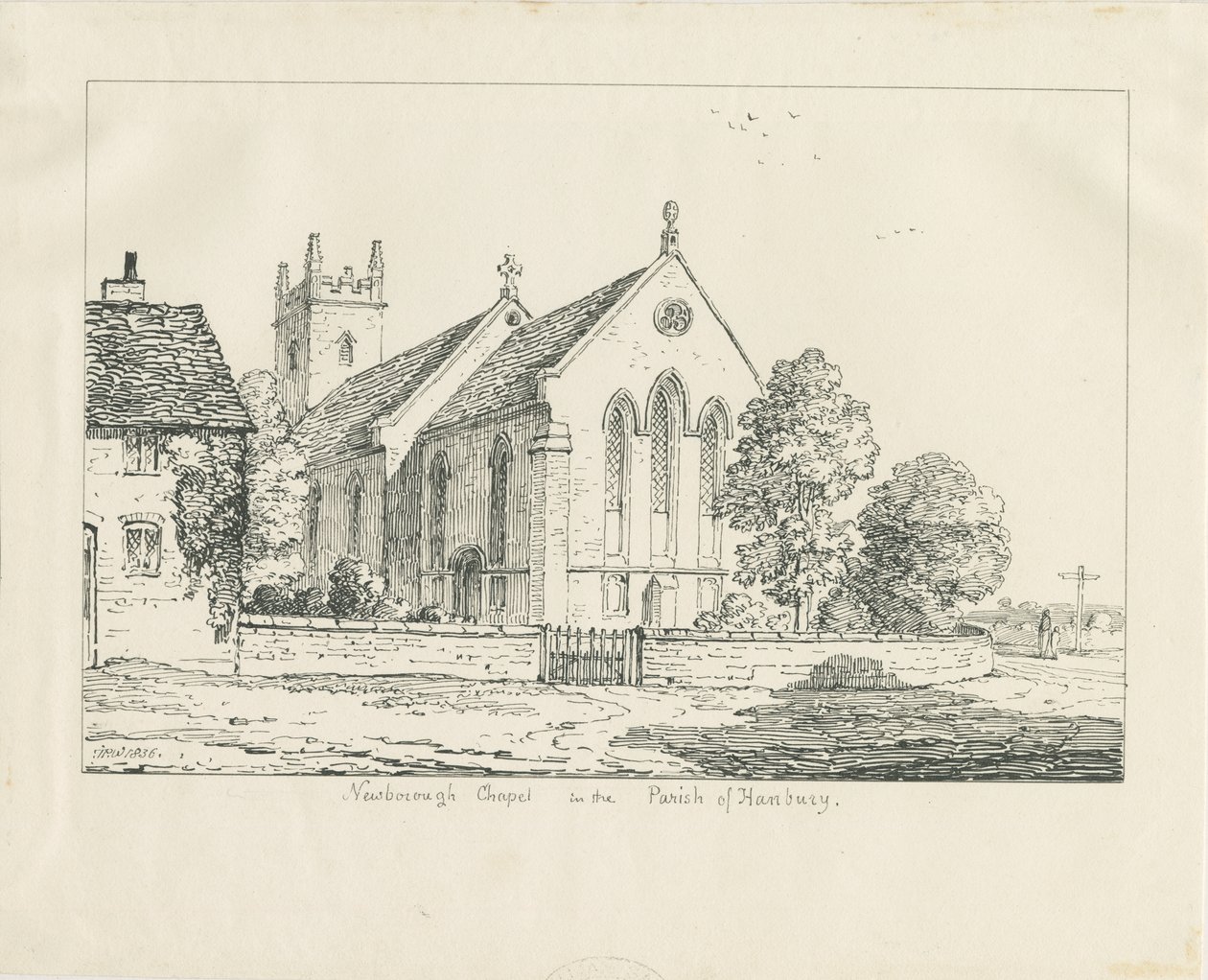 Newborough Kilisesi: kalem ve mürekkeple çizim by Thomas Peploe Wood