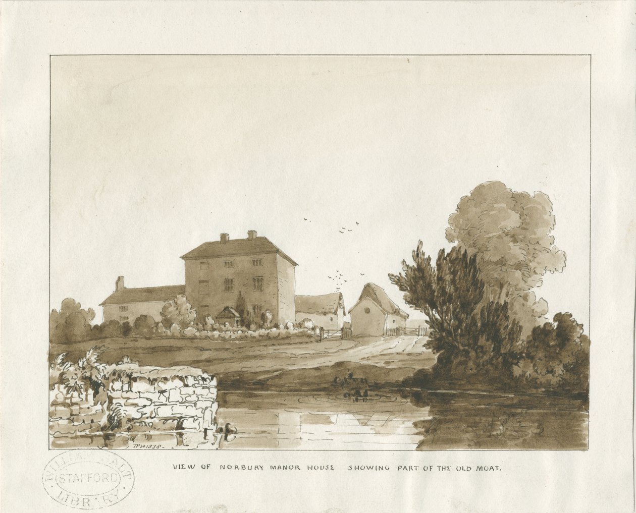 Norbury Malikanesi: sepya yıkama çizimi, 1838 by Thomas Peploe Wood