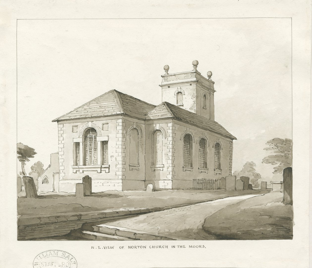Norton-in-the-Moors Kilisesi: sepya yıkama çizimi, nd [1817-1845] by Thomas Peploe Wood