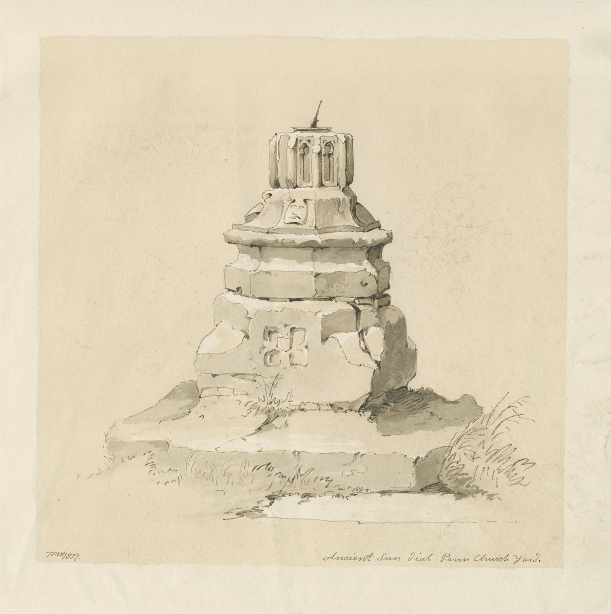 Penn Church-yard - Güneş saati: sepya çizimi by Thomas Peploe Wood