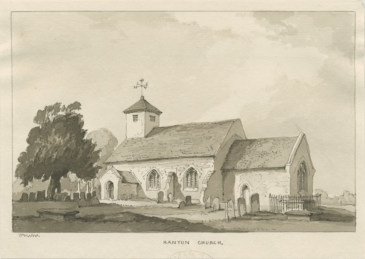 Ranton Kilisesi: sepya çizimi by Thomas Peploe Wood