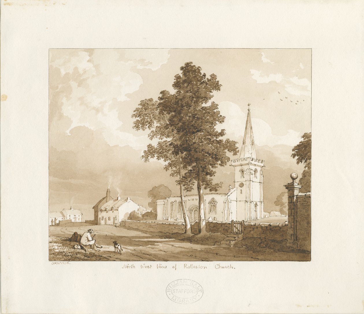 Rolleston Kilisesi: kırmızı-sepya çizimi, 1836 by Thomas Peploe Wood