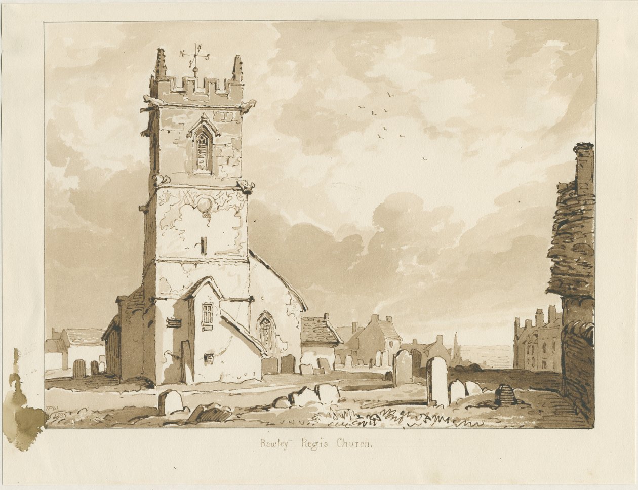 Rowley Regis Kilisesi: sepya çizimi, 1837 by Thomas Peploe Wood