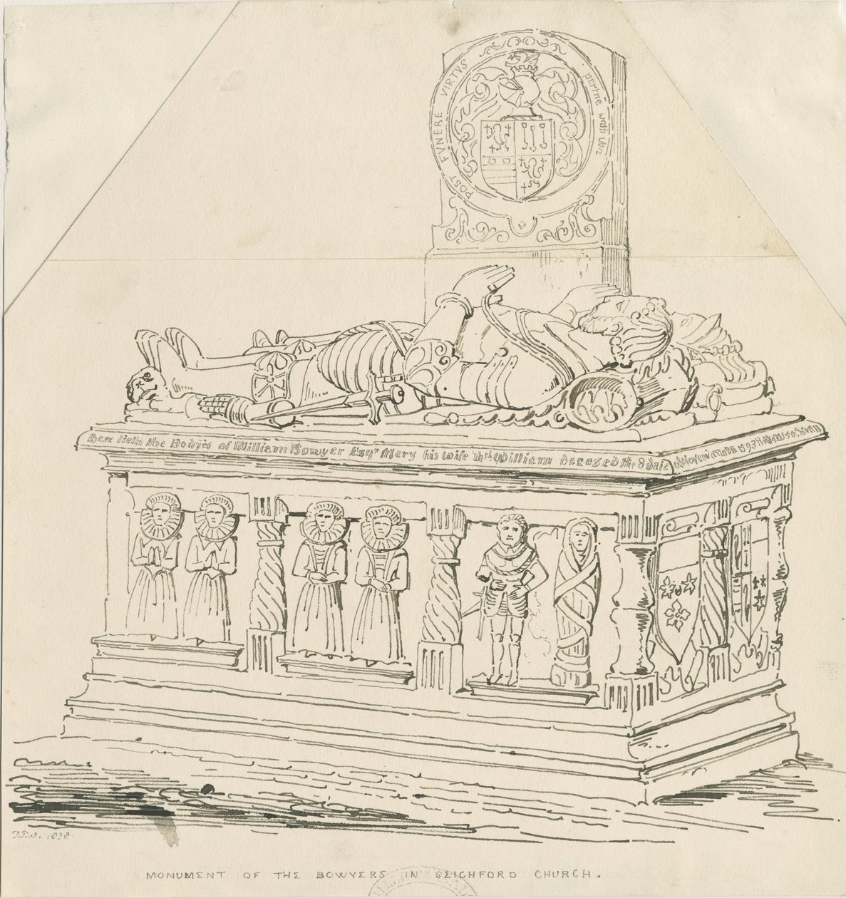 Seighford Kilisesi - William ve Mercy Bowyer Mezarı: kalem ve mürekkeple çizim by Thomas Peploe Wood
