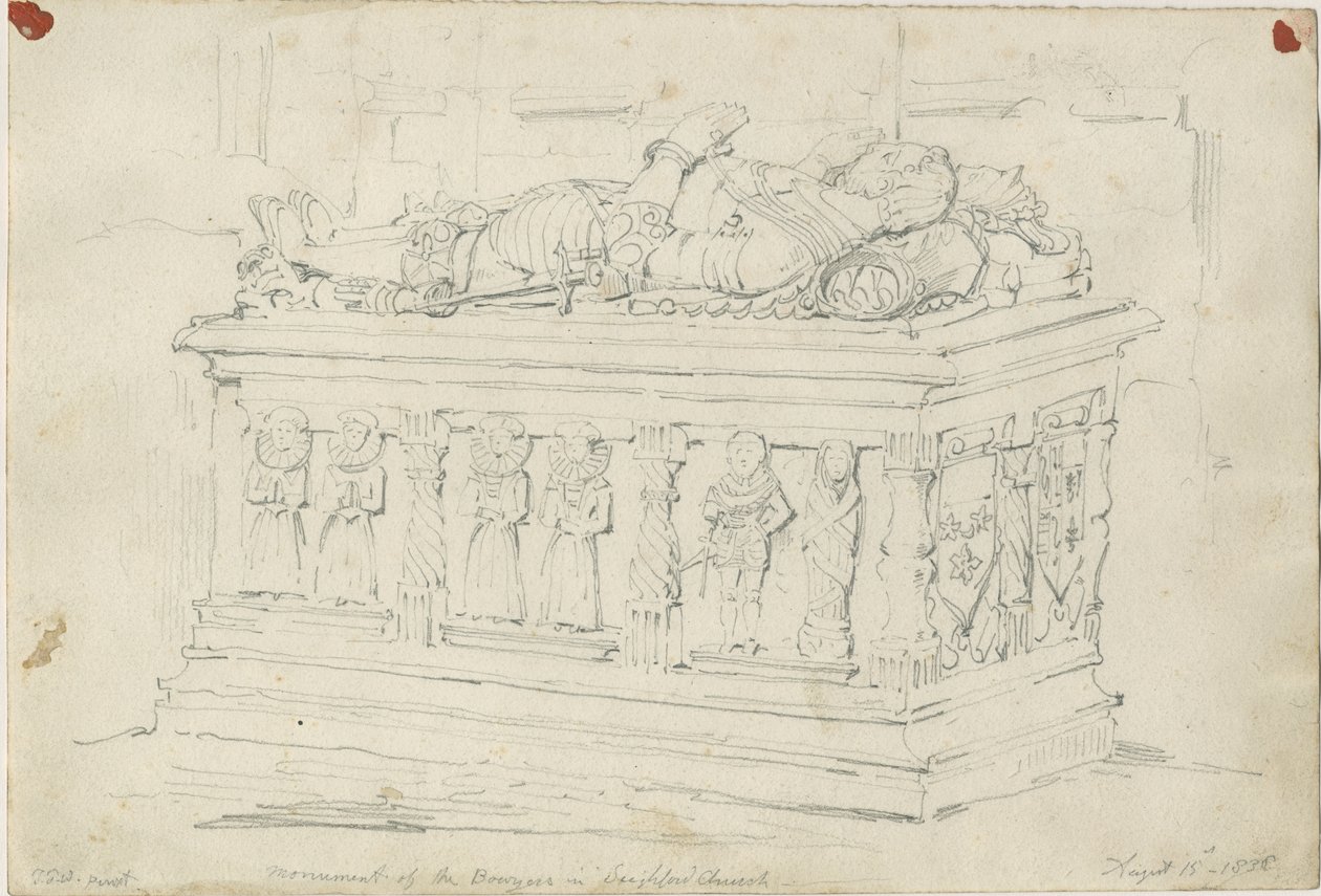 Seighford Kilisesi - William ve Mercy Bowyer Mezarı: karakalem by Thomas Peploe Wood
