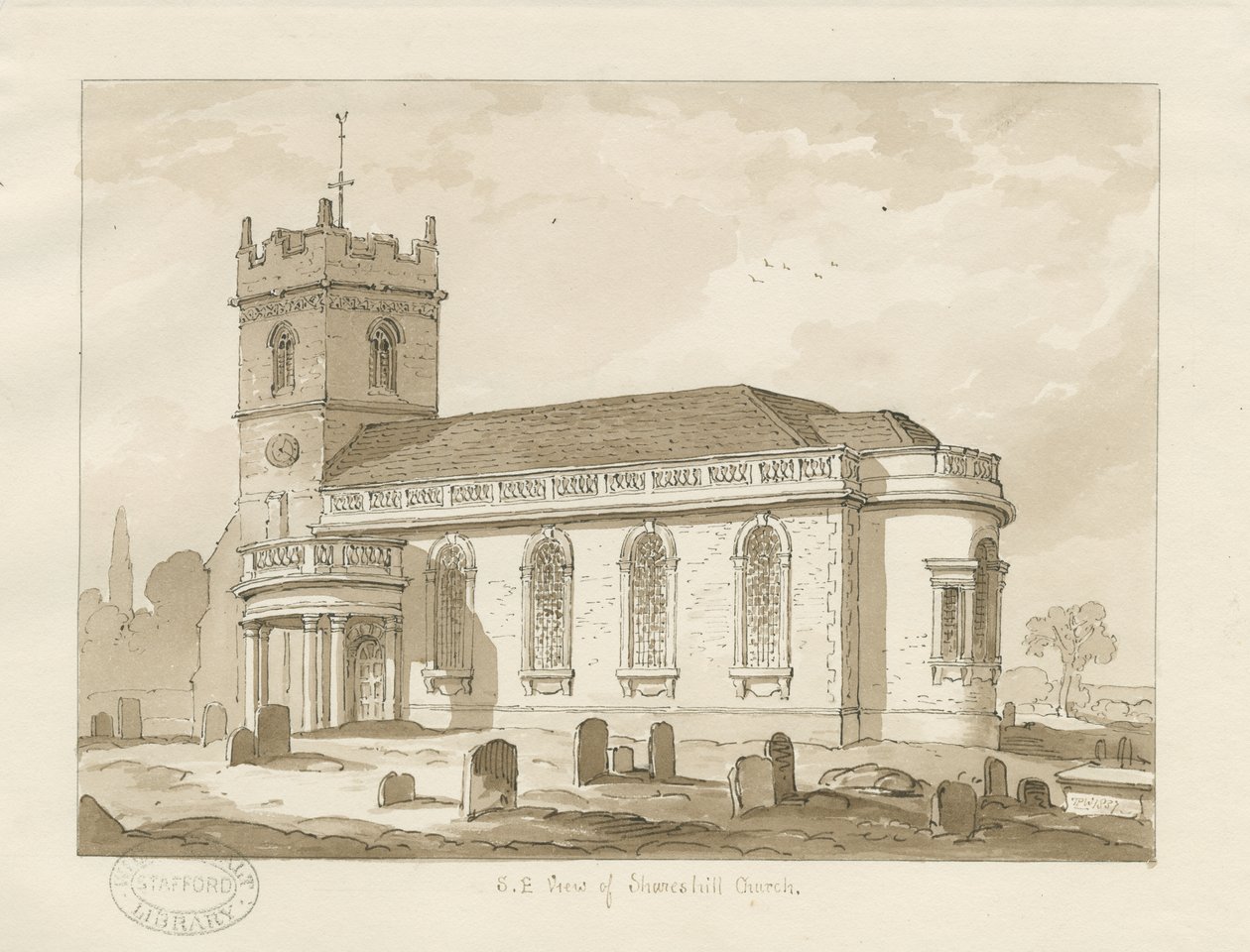 Shareshill Kilisesi: sepya çizimi, 1837 by Thomas Peploe Wood