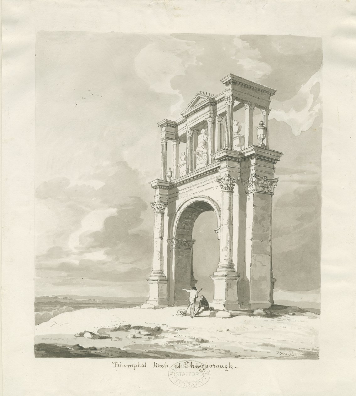 Shugborough - Zafer Takı: sepya çizimi, 1836 by Thomas Peploe Wood