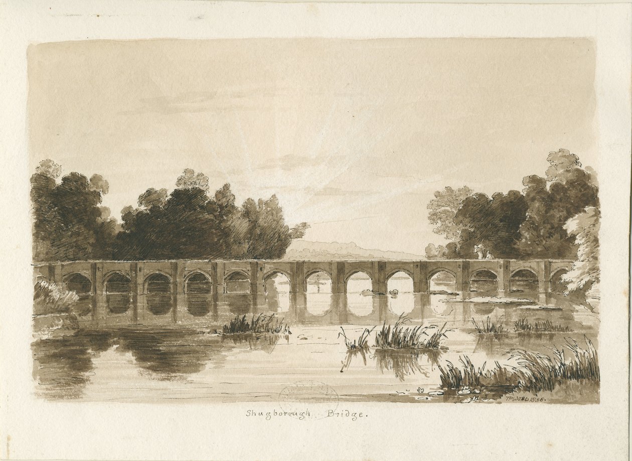 Shugborough Köprüsü: sepya çizimi by Thomas Peploe Wood