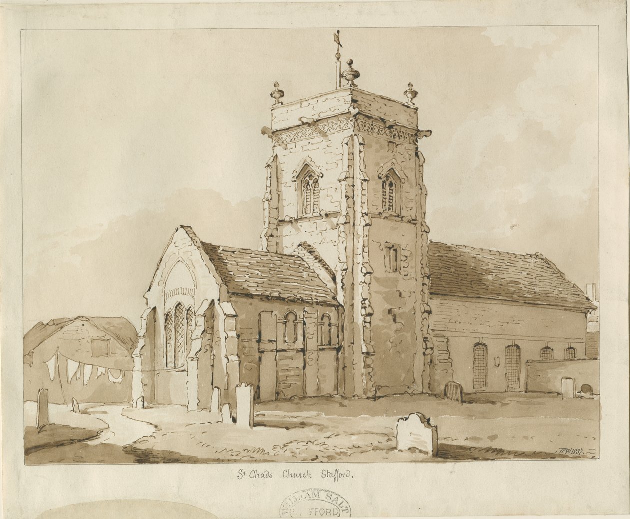 Stafford - Aziz Çad Kilisesi: kalem ve sepya çizimi, 1837 by Thomas Peploe Wood
